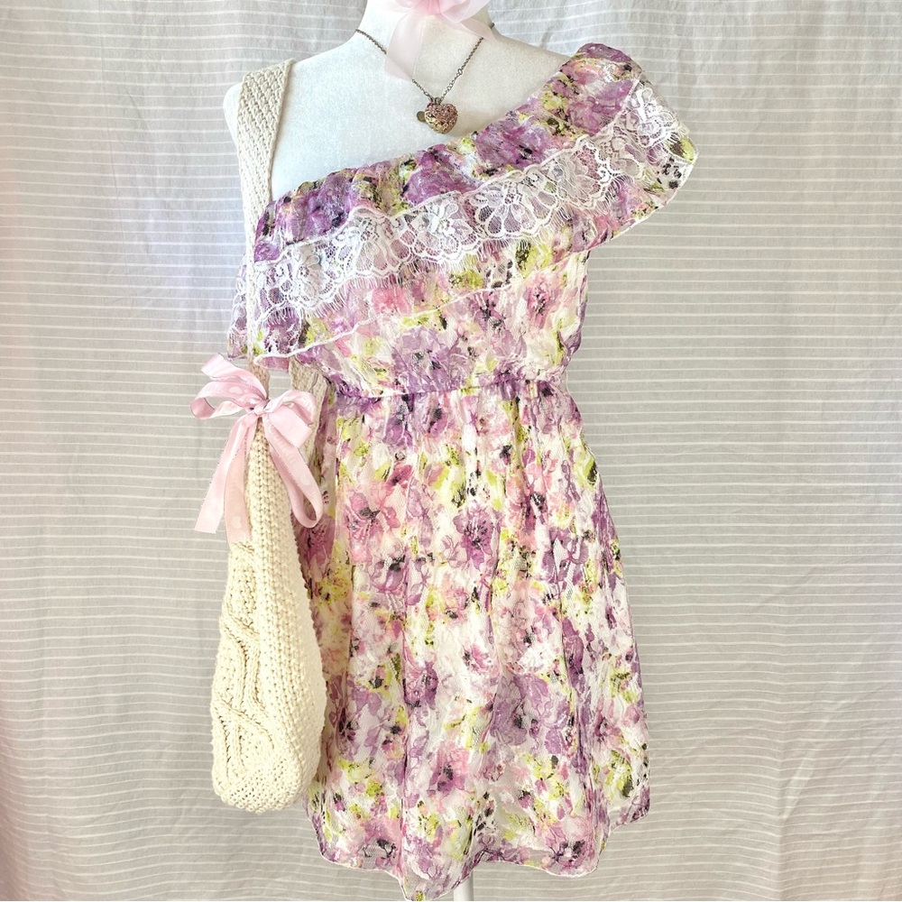 ♡ floral one shoulder lace dress ♡